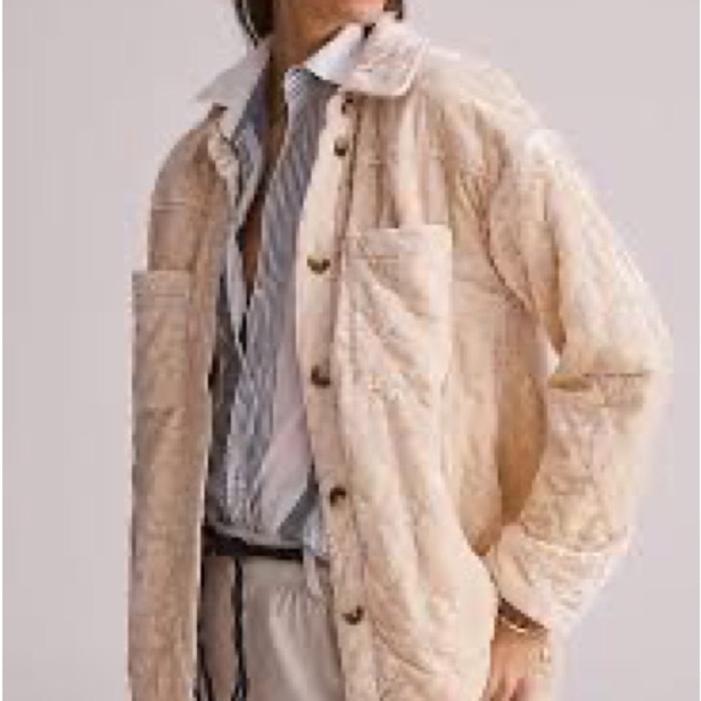 Anthropologie Quilted Velvet Shirt Jacket Small Cream